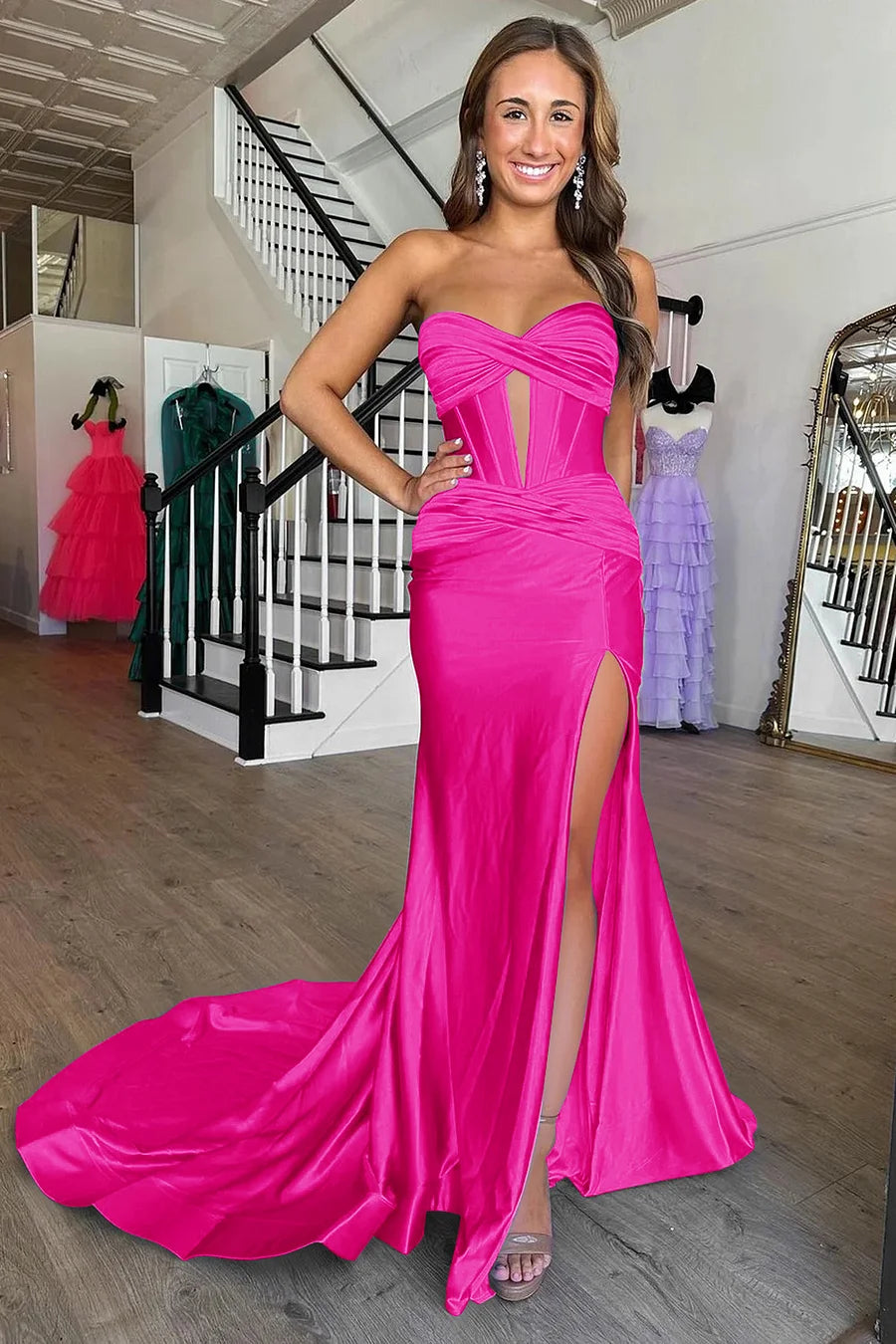 Lilac Cross Neck Mermaid Long Prom Dress With Side Slit