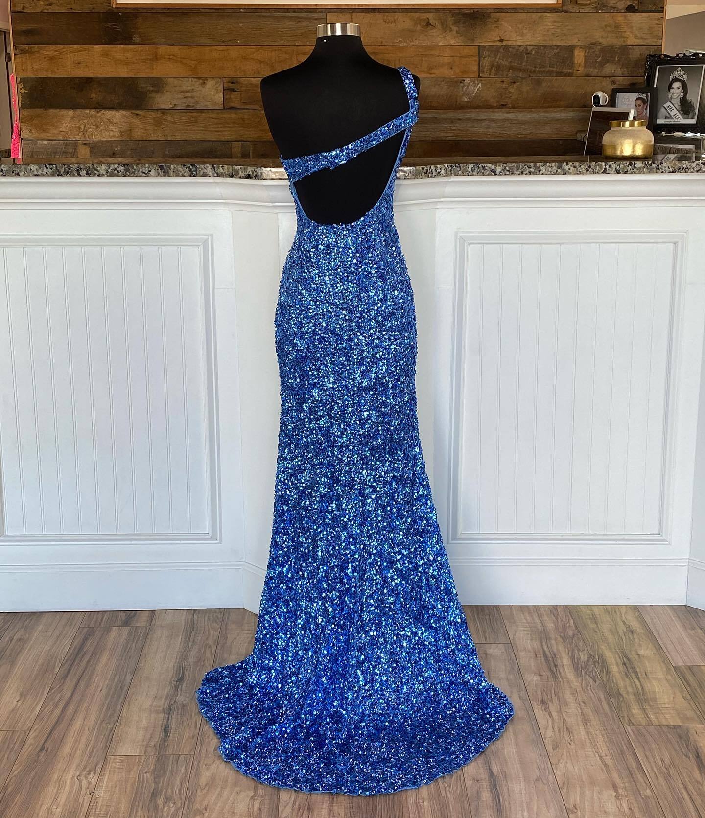 Cross One Shoulder Neon Pink Sequins Mermaid Long Formal Dress