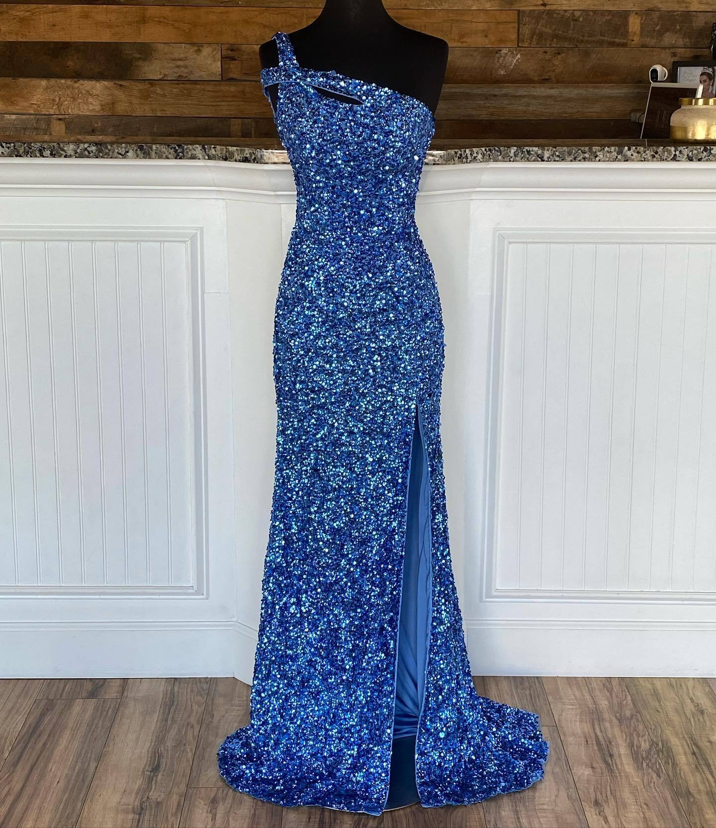 Cross One Shoulder Neon Pink Sequins Mermaid Long Formal Dress