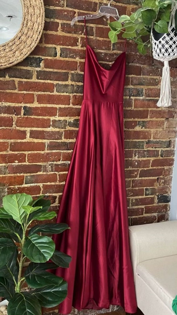 Custom Made Burgundy Satin Prom Dresses Cross Back Evening Party Dress,LTP4152