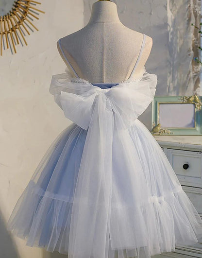 Custom Made Sweetheart Light Blue Homecoming Dress, Spaghetti Straps Tulle Hoco Cocktail Dress, LTP2935