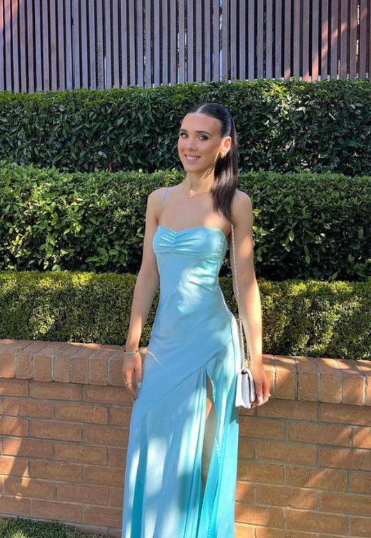 Customized Made Spaghetti Straps Blue Prom Dresses Sky Blue Party Gown, LTP3226