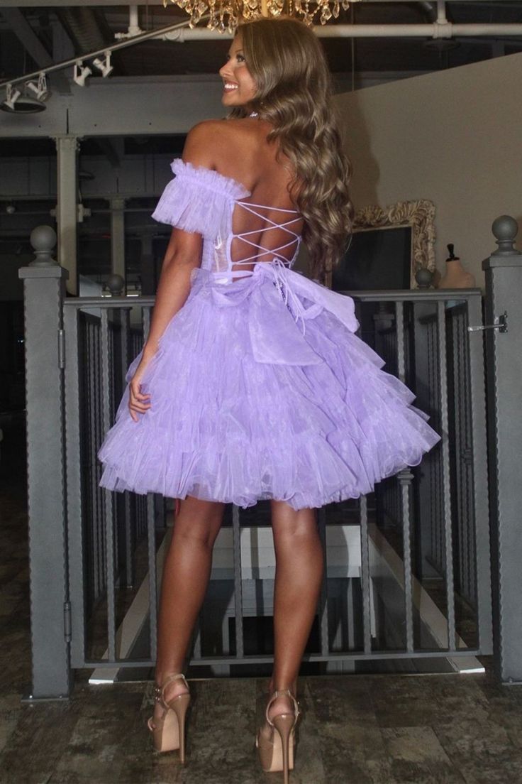 Cute A-Line Off The Shoulder Lace Up Short Tulle Homecoming Dress, LTP2907