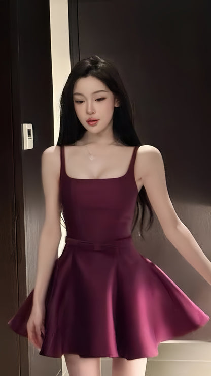 Cute Burgundy A-line Homecoming Dresses Square Neck Short Prom Dress,LTP3934