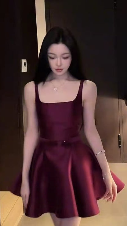 Cute Burgundy A-line Homecoming Dresses Square Neck Short Prom Dress,LTP3934