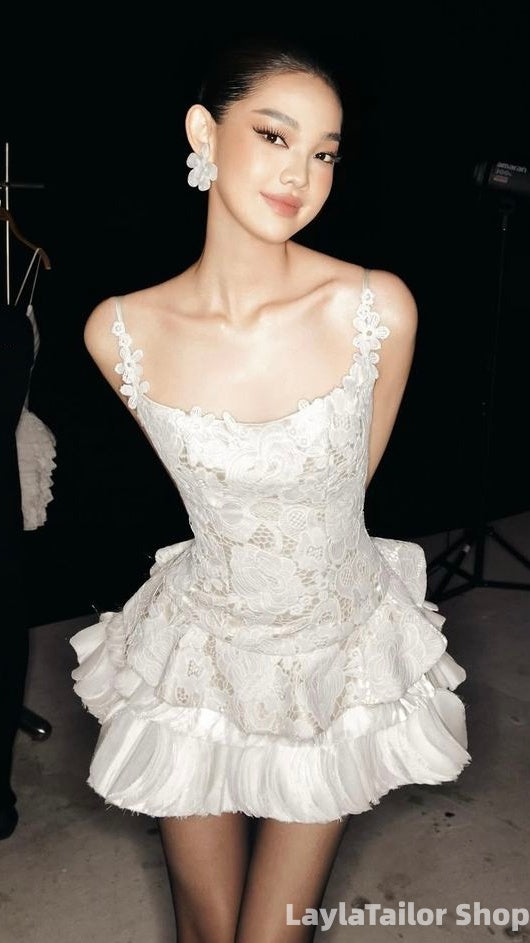 Cute Floral Lace Homecoming Dresses Sleeveless Mini Party Dress