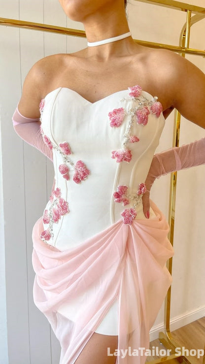 Cute Homecoming Dresses Floral Bodycon Party Dress With Chiffon Waist