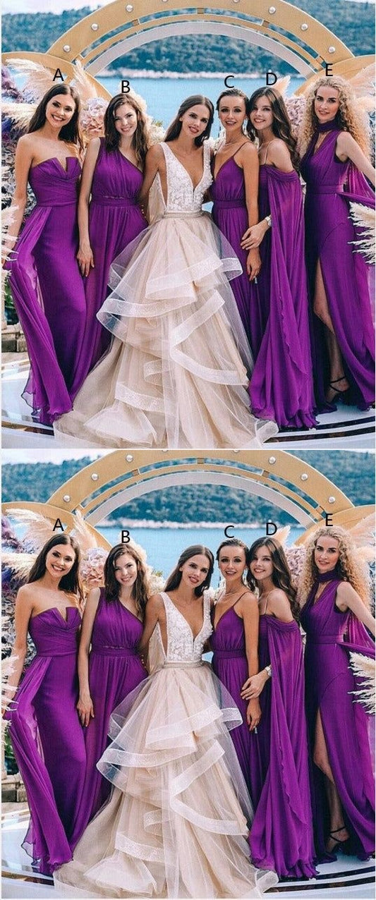 Purple Chiffon Floor Length Bridesmaid Dresses, LTP3292