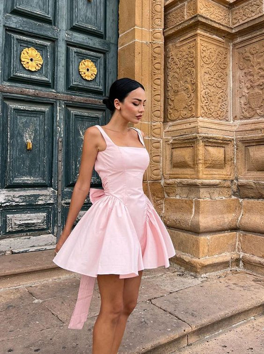 Cute Pink Open Back Homecoming Dresses With Bowknot, LTP3227