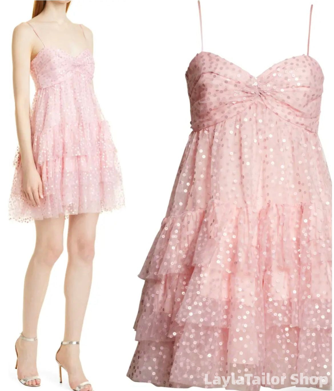 Cute Pink Sequin Tulle Homecoming Dress