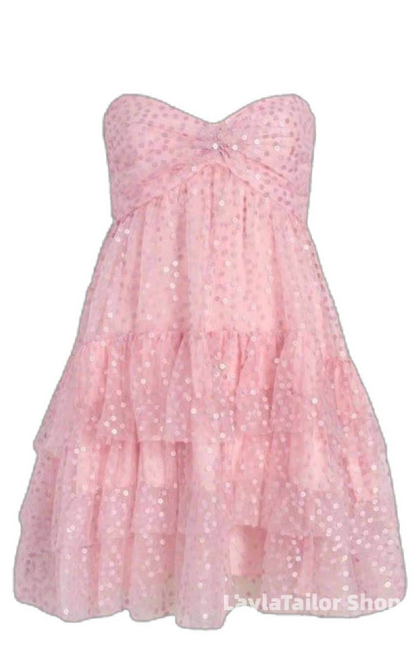 Cute Pink Sequin Tulle Homecoming Dress