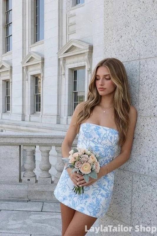 Cute Strapless Floral Short Homecoming Dress With Waist Belt LTP82683