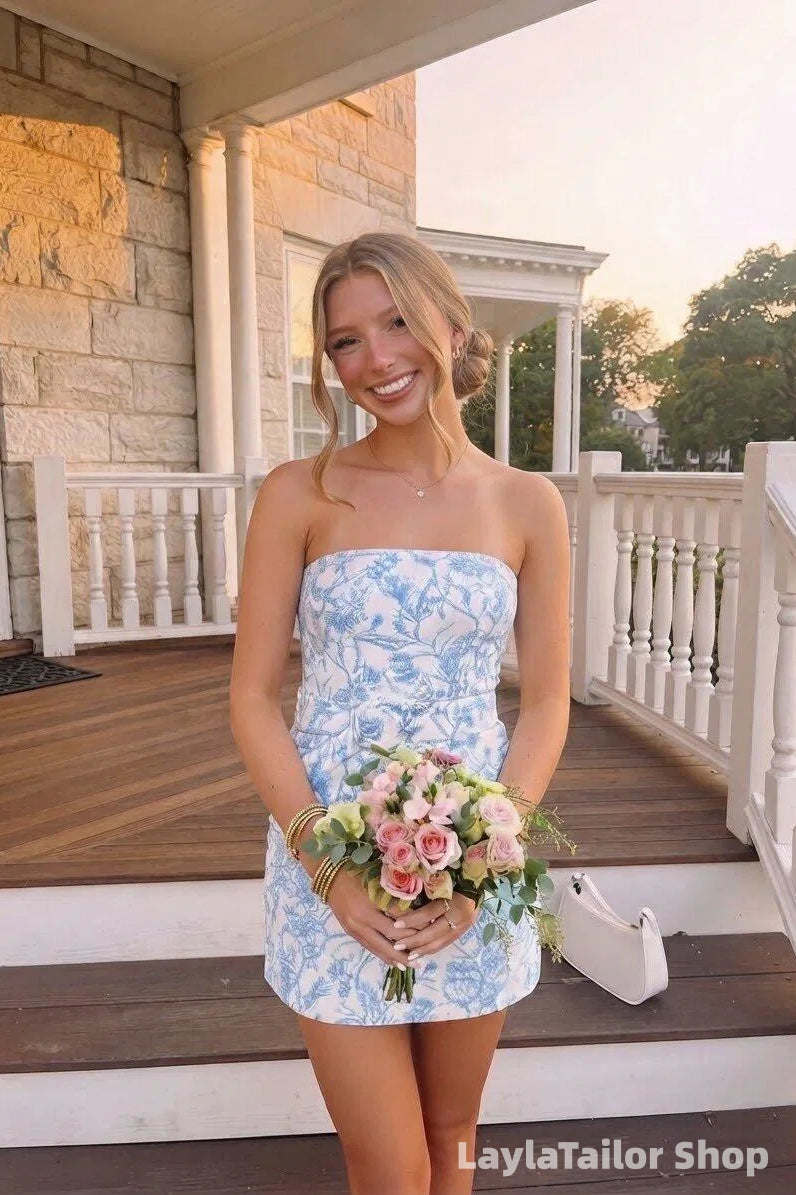 Cute Strapless Floral Short Homecoming Dress With Waist Belt LTP82683