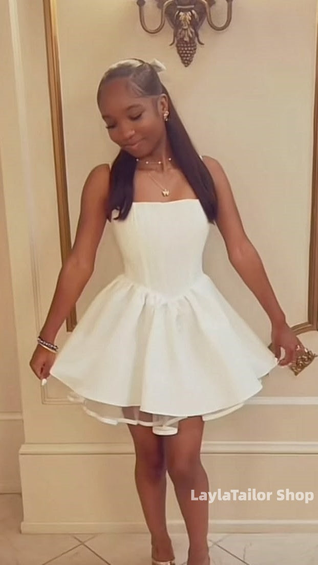 Cute White Homecoming Dresses A-Line Short Formal Dress,LTP3656