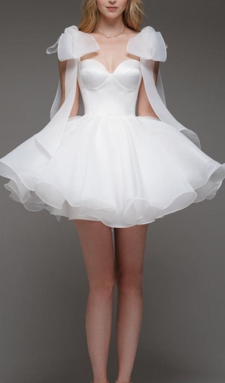 Cute White Organza Ball Gown A-Line Homecoming Dresses With Bowknot Straps, LTP3118