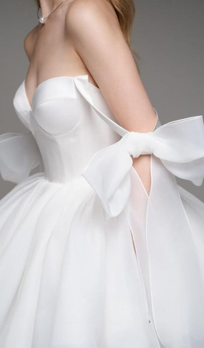 Cute White Organza Ball Gown A-Line Homecoming Dresses With Bowknot Straps, LTP3118