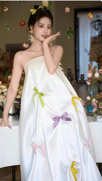 Cute White Strapless Wedding Receipt Dress, A-Line Party Dresses, LTP3563