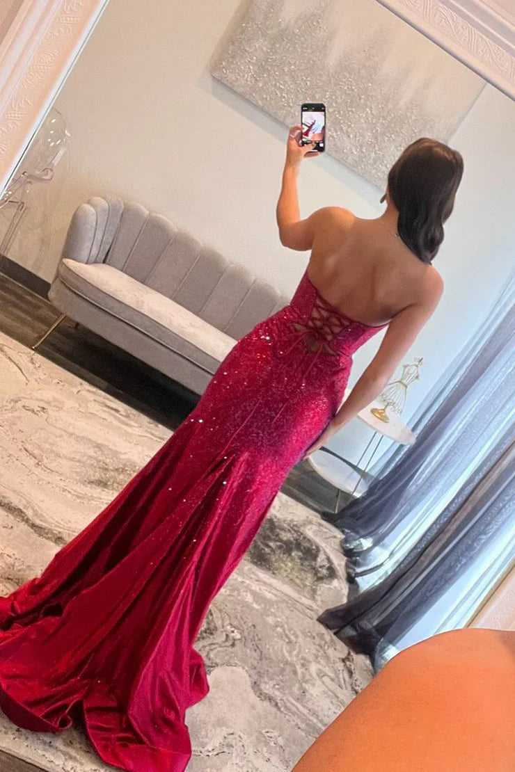 Gorgeous Mermaid Sweetheart Satin Prom Dress with Hot Stone
