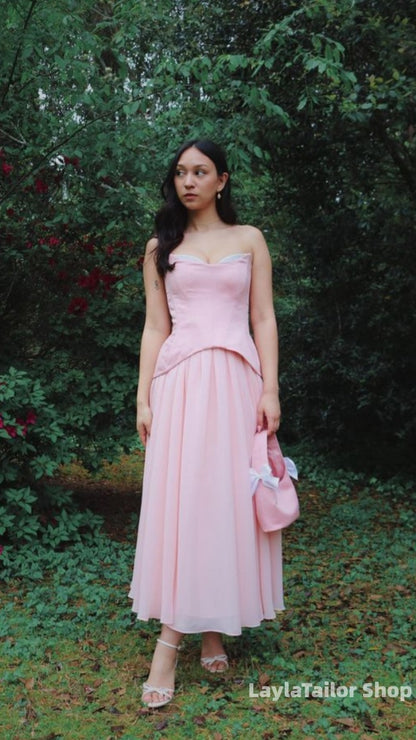 Cute Pink Slim Chiffon Party Dresses Sweetheart Homecoming Dress