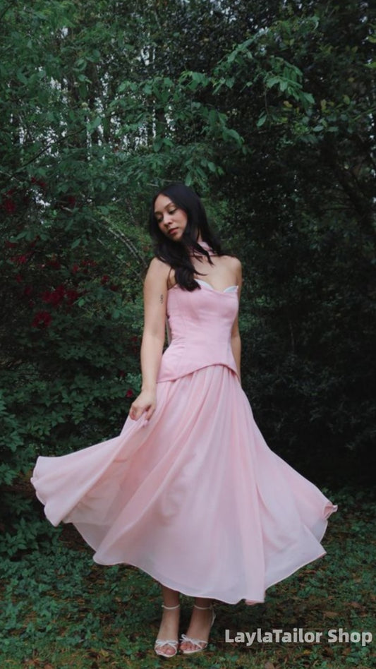 Cute Pink Slim Chiffon Party Dresses Sweetheart Homecoming Dress