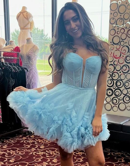 Cute Tulle Ruffles Mini Homecoming Dresses Junior Party Gown, LTP2905