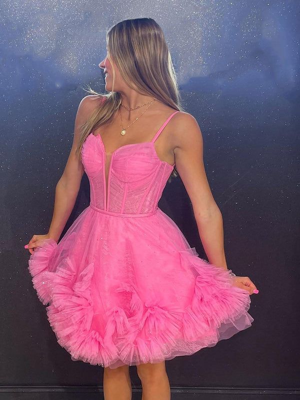Cute Tulle Ruffles Mini Homecoming Dresses Junior Party Gown, LTP2905
