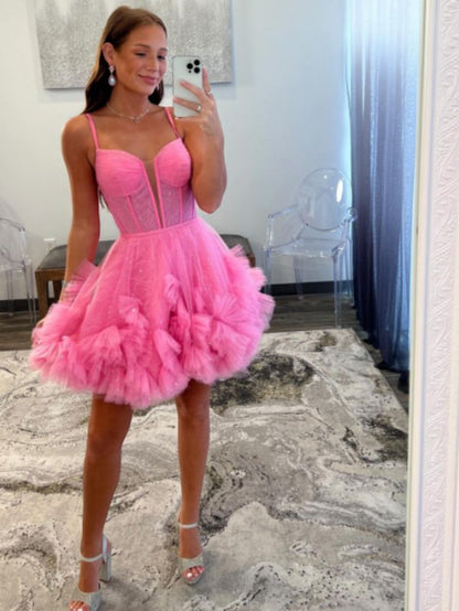 Cute Tulle Ruffles Mini Homecoming Dresses Junior Party Gown, LTP2905