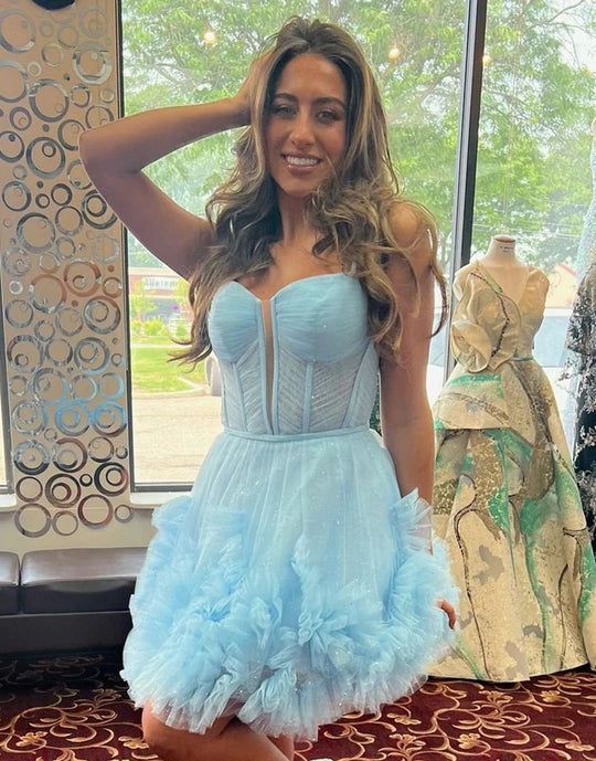 Cute Tulle Ruffles Mini Homecoming Dresses Junior Party Gown, LTP2905