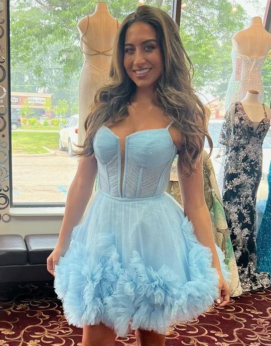 Cute Tulle Ruffles Mini Homecoming Dresses Junior Party Gown, LTP2905