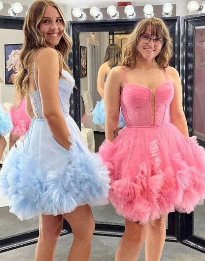 Cute Tulle Ruffles Mini Homecoming Dresses Junior Party Gown, LTP2905