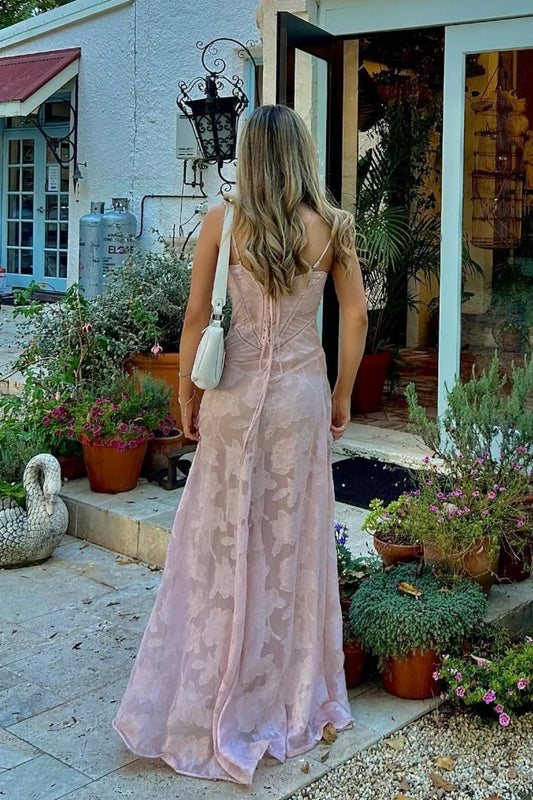 Gorgeous Pink Lace A-line Long Formal Dress