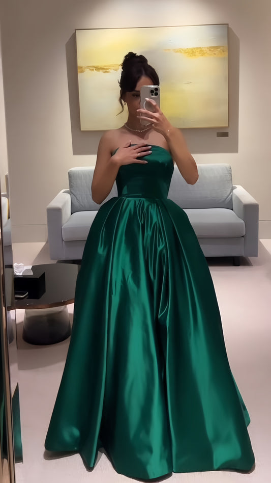 Dark Green Strapless Prom Dresses Long Evening Party Dress,LTP4036
