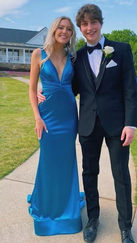 Deep V-Neck Mermaid Prom Dresses Sleeveless College Graduation Dress,LTP4186