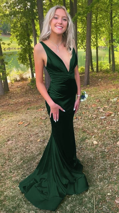 Deep V-Neck Mermaid Prom Dresses Sleeveless College Graduation Dress,LTP4186