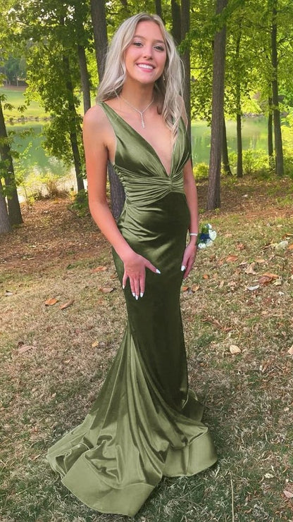 Deep V-Neck Mermaid Prom Dresses Sleeveless College Graduation Dress,LTP4186