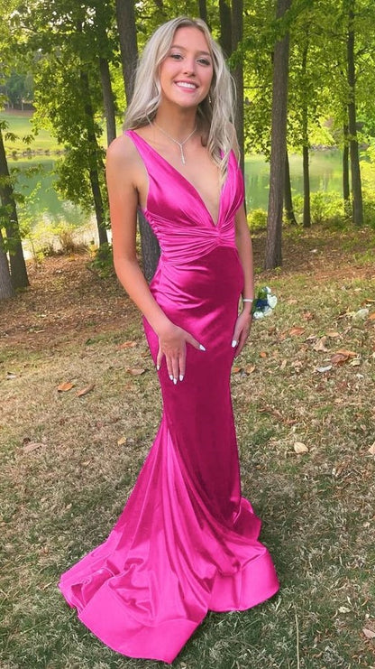Deep V-Neck Mermaid Prom Dresses Sleeveless College Graduation Dress,LTP4186