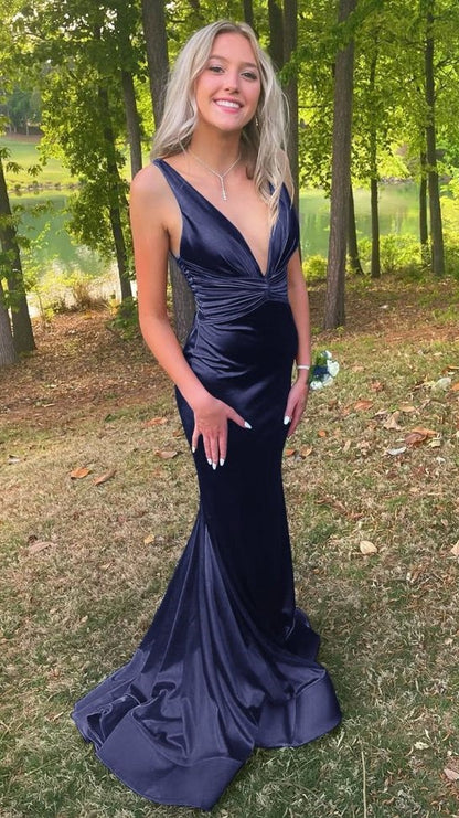Deep V-Neck Mermaid Prom Dresses Sleeveless College Graduation Dress,LTP4186