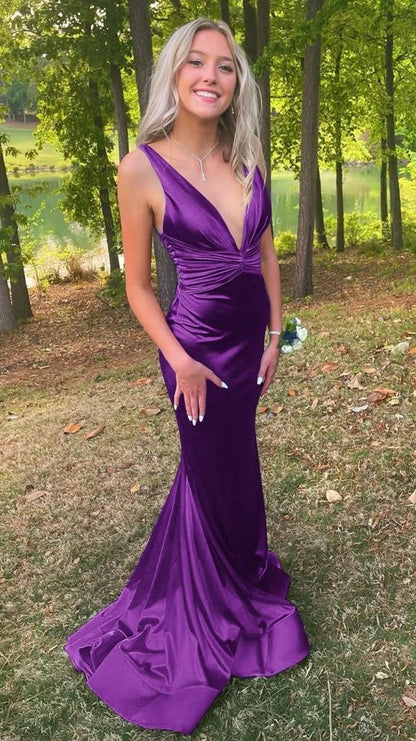 Deep V-Neck Mermaid Prom Dresses Sleeveless College Graduation Dress,LTP4186