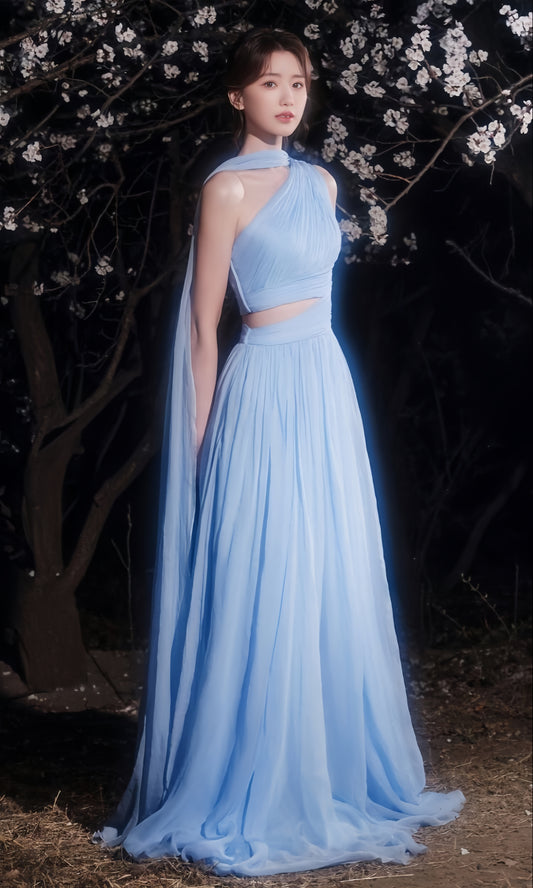 Dream Sky Blue Chiffon Evening Party Dress, Long Formal Prom Dress, LTP3447