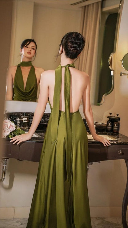 Drop Neck Silk Maxi Dress Wedding Guest Dress Prom Dresses Evening Gowns,LTP4401