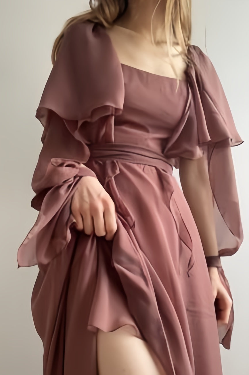 Dusty Rose Chiffon Long Prom Dresses, LTP3487