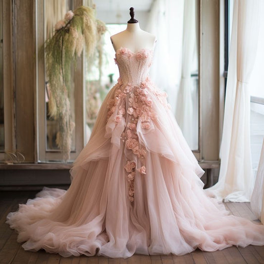 Pink Vintage A-line 16th Birthday Dress Sweetheart Lace Tulle Long Evening Gown Applique Wedding Dress