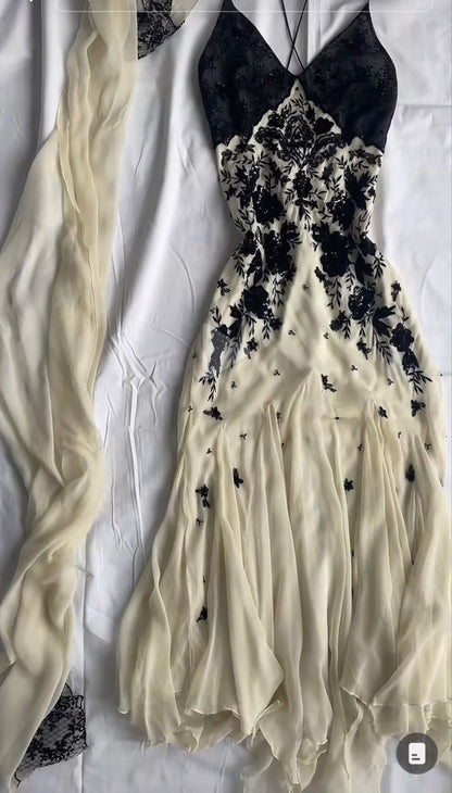 Mermaid Spaghetti Strap Chiffon Applique Long Prom Dresses Temperament Party Dresses 