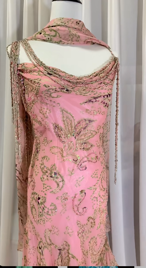 Fairytale Pink Spaghetti Straps Mermaid Evening Gowns Vintage Elegant Beaded Silk Long Prom Dress Guest Dresses