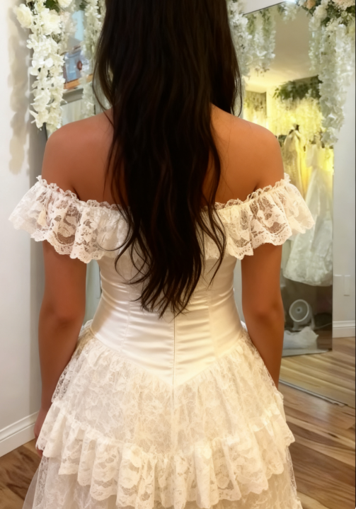 Elegant Ivory Off Shoulder Prom Dresses Tulle Lace A-line Wedding Dress