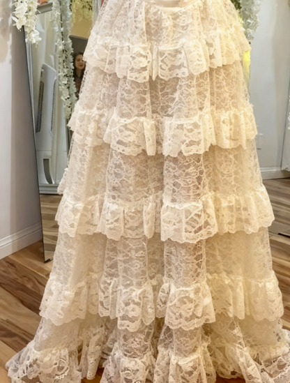 Elegant Ivory Off Shoulder Prom Dresses Tulle Lace A-line Wedding Dress