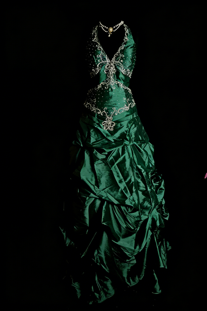 Elegant Halter Purple Long Prom Dresses Beaded Satin A-Line Birthday Dress