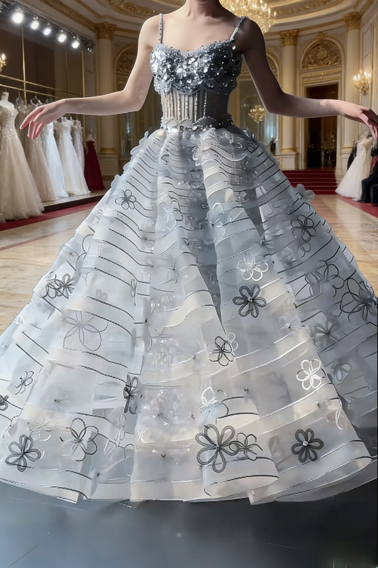 Chic Ice Blue Wedding Dress Tulle Spaghetti Straps Bridal Dress Sleeveless Bridal Gowns