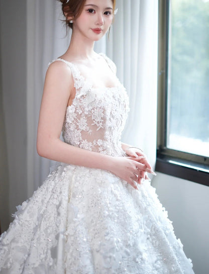 Timeless White Wedding Dress Satin Appliques A-Line Bridal Gown Sleeveless Bridal Dresss