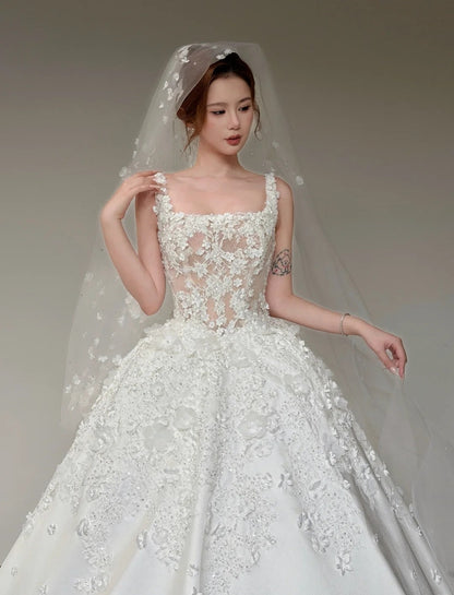 Timeless White Wedding Dress Satin Appliques A-Line Bridal Gown Sleeveless Bridal Dresss